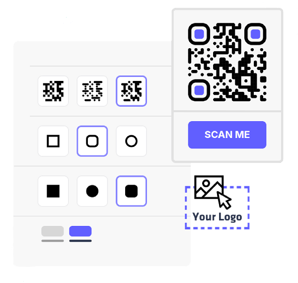 QR Code generator with eye, module, color, and logo options